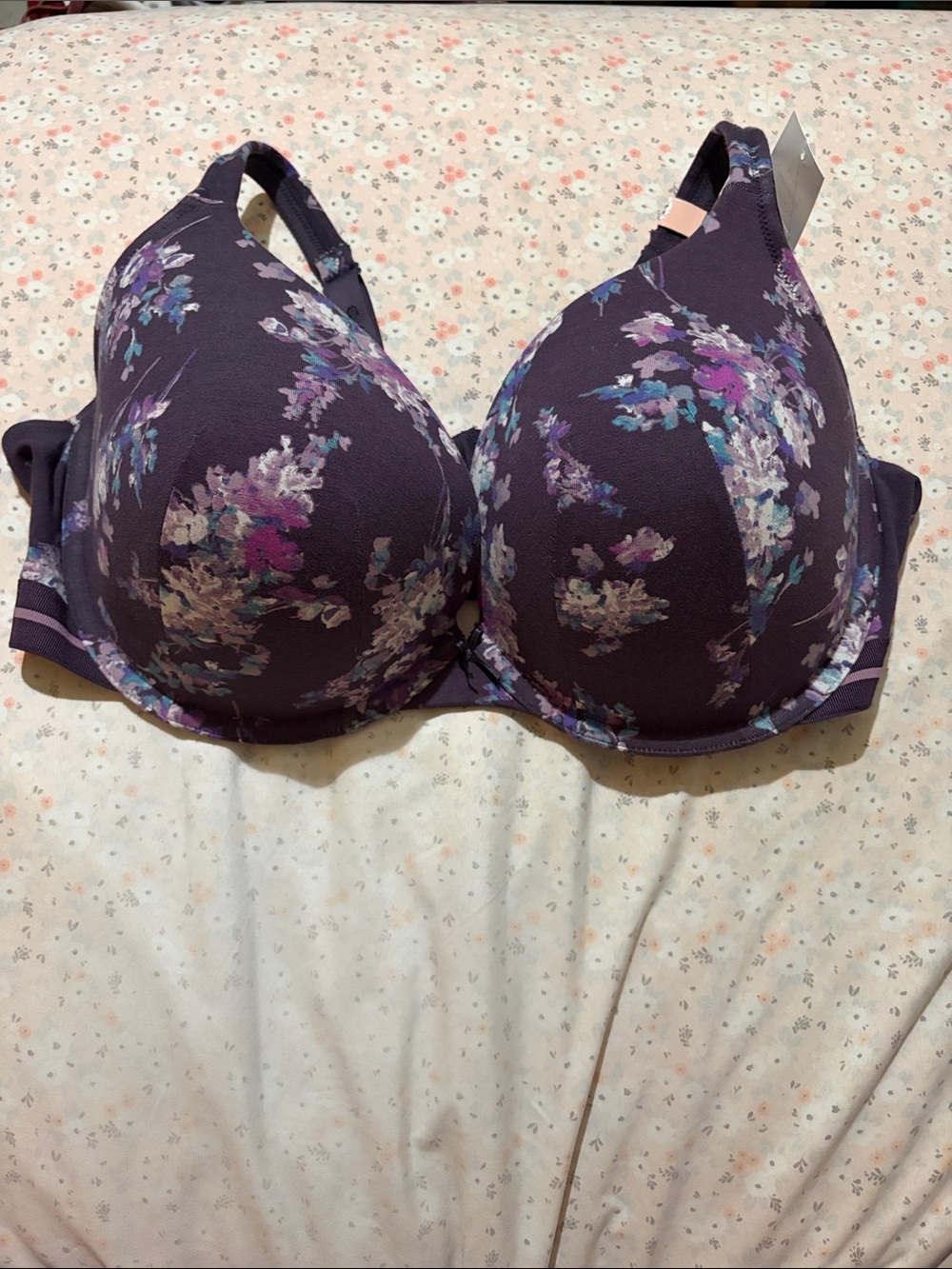 Cacique Floral Molded Bra in Deep Purple with Multicolor Blooms